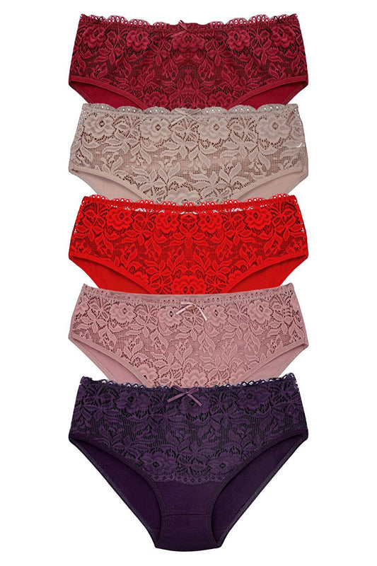 Cotton Front Waist Lace Detail Women's Panties 5-Piece