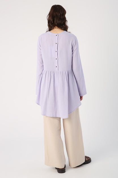 Lilac 100% Cotton Button Back Tunic with Necklace