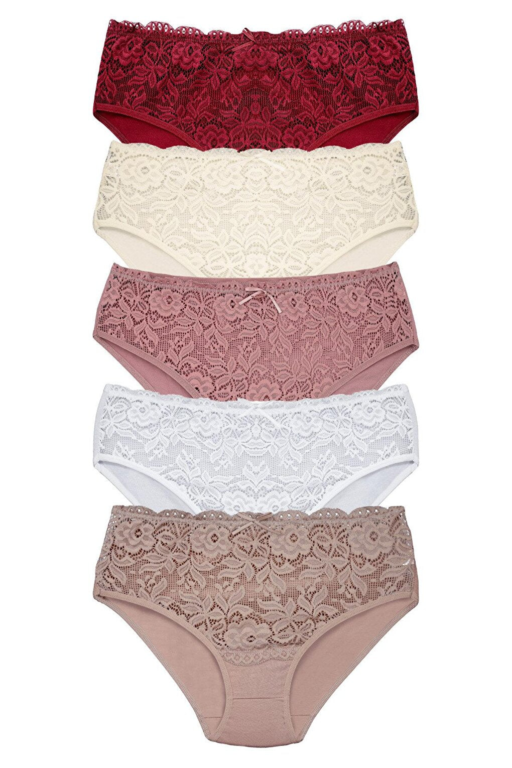 Cotton Front Waist Lace Detail Women's Panties 5-Piece