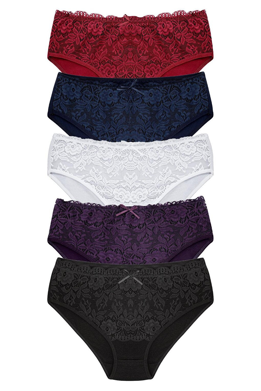 Cotton Front Waist Lace Detail Women's Panties 5-Piece