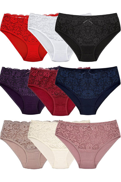 Cotton Front Waist Lace Detail Women's Panties 9-Piece