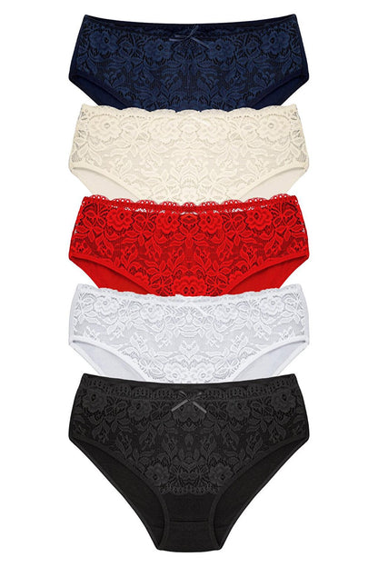 Cotton Front Waist Lace Detail Women's Panties 5-Piece