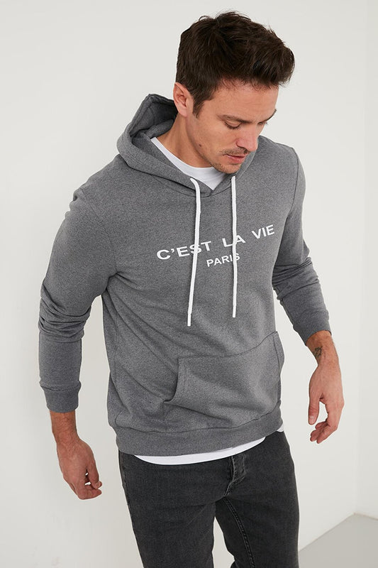 Slim Fit Hooded Kangaroo Pocket Lined Lined Sweat 568R705