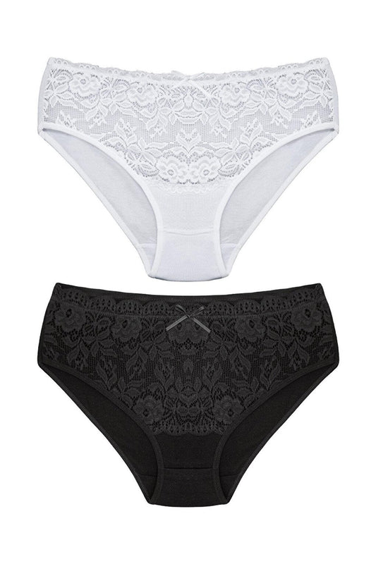 Cotton Front Waist Lace Detail Women's Panties 2-Piece