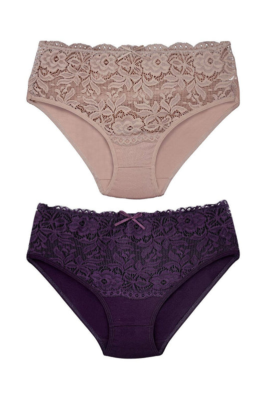 Cotton Front Waist Lace Detail Women's Panties 2-Piece