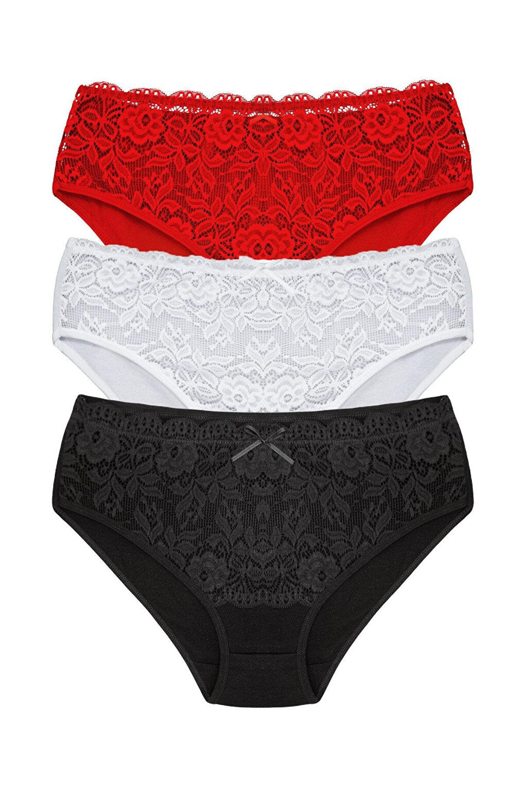 Cotton Front Waist Lace Detail Women's Panties 3-Piece