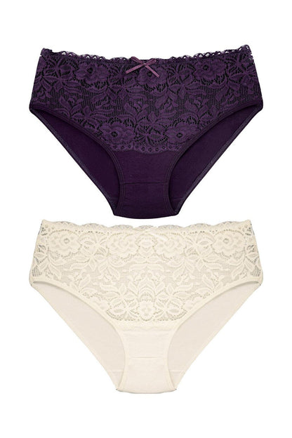 Cotton Front Waist Lace Detail Women's Panties 2-Piece