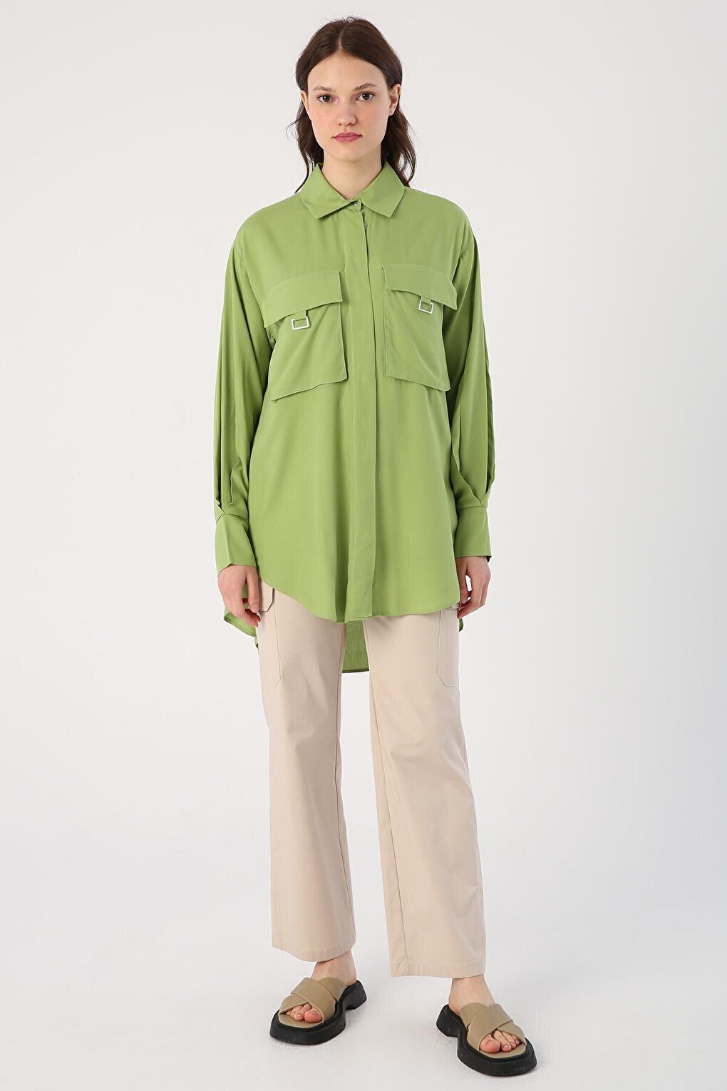 Green Chest Pocket Shirt Tunic