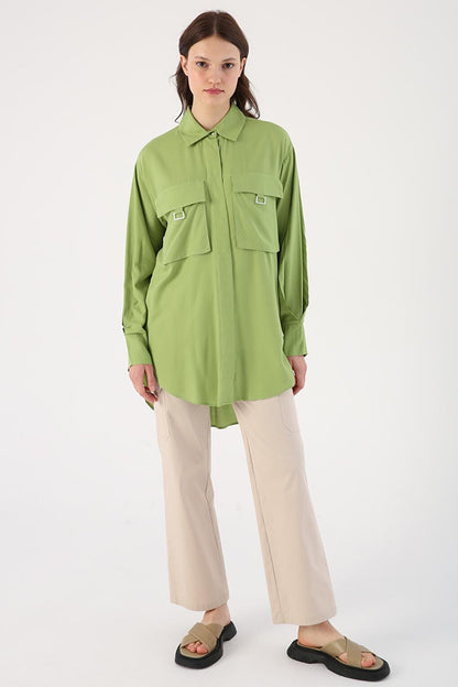 Green Chest Pocket Shirt Tunic