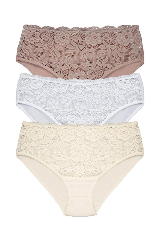 Cotton Front Waist Lace Detail Women's Panties 3-Piece