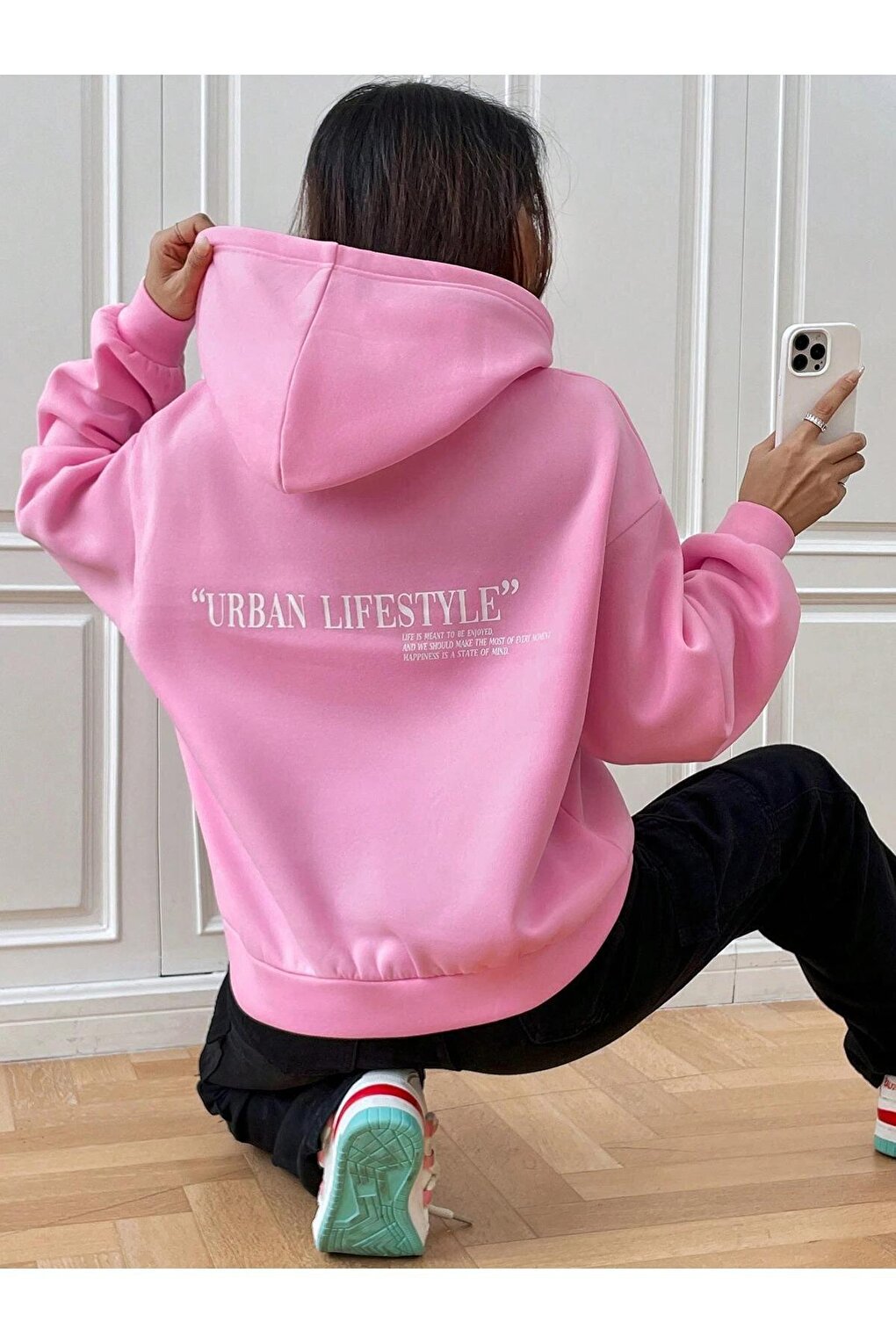 Women's PINK Urban Lifestyle Printed Oversize Hooded Sweatshirt