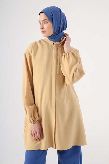 Yellow Hidden Placket Tie Detailed Shirt Tunic