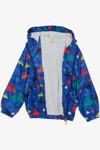 Boy's Raincoat Colorful Cars Patterned Saks Blue (Age 1-6)