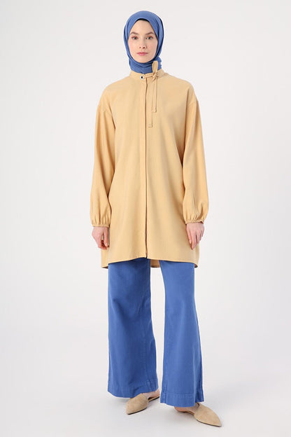 Yellow Hidden Placket Tie Detailed Shirt Tunic