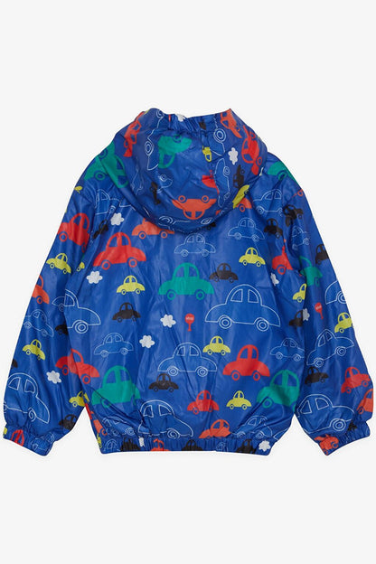 Boy's Raincoat Colorful Cars Patterned Saks Blue (Age 1-6)