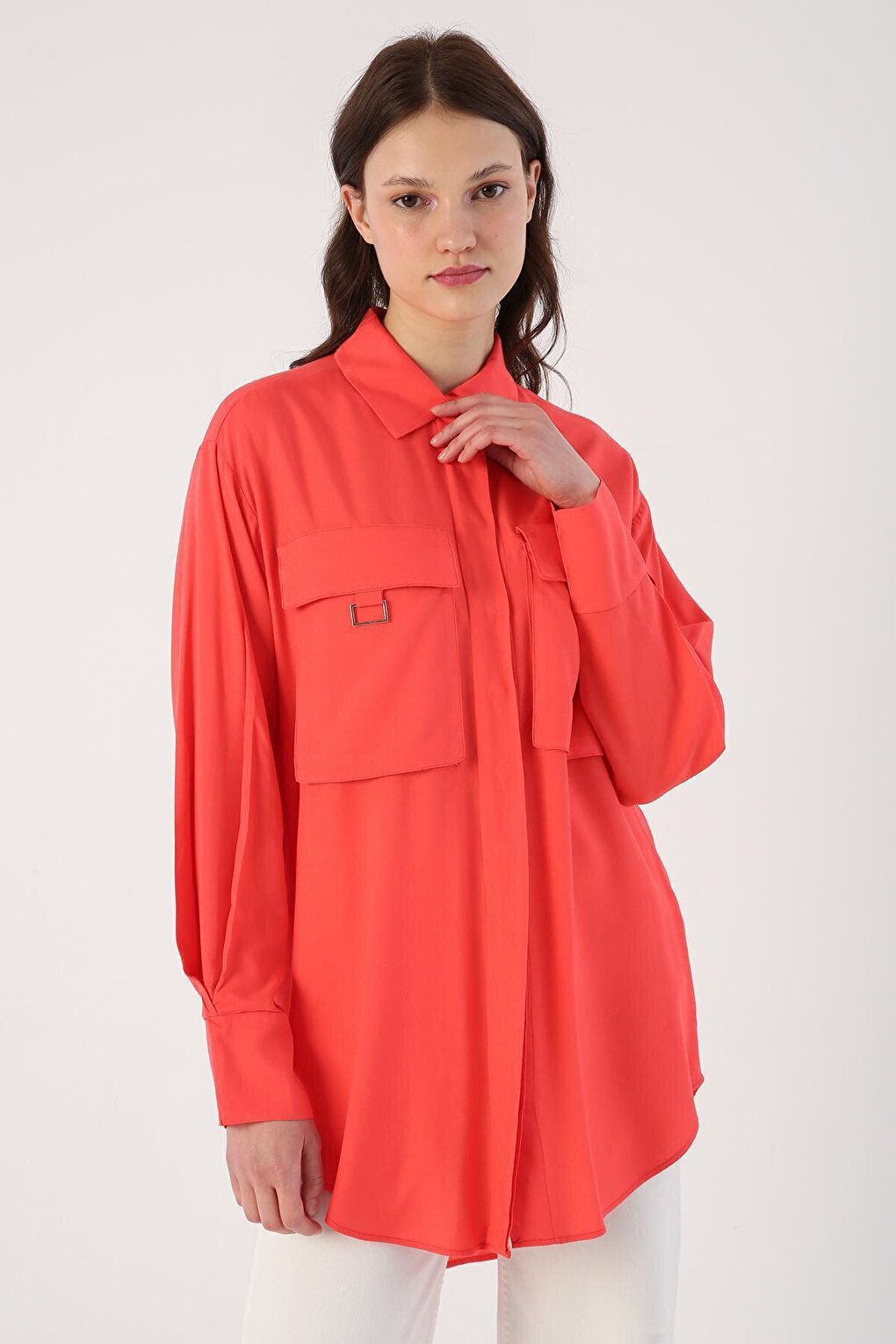 Pomegranate Blossom Chest Pocket Shirt Tunic