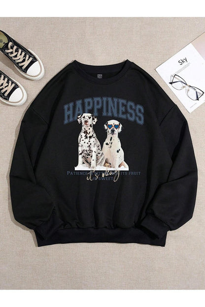 Women's BLACK Dalmatian Dog Printed Crew Neck Sweatshirt