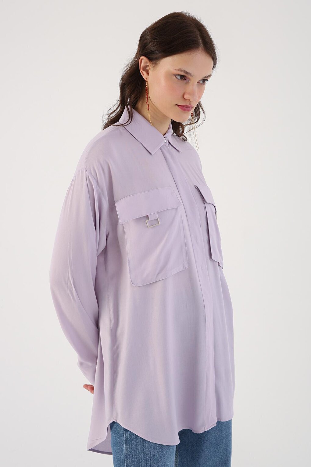 Lilac Chest Pocket Shirt Tunic