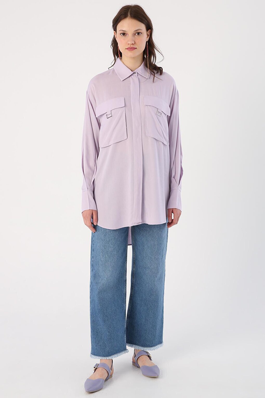 Lilac Chest Pocket Shirt Tunic