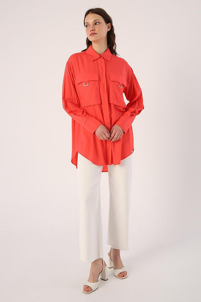 Pomegranate Blossom Chest Pocket Shirt Tunic