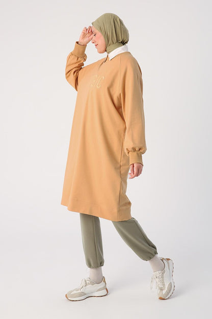 Soft Yellow Large Size Embroidered Sweat Tunic