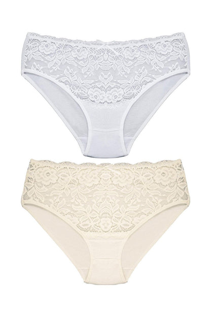 Cotton Front Waist Lace Detail Women's Panties 2-Piece