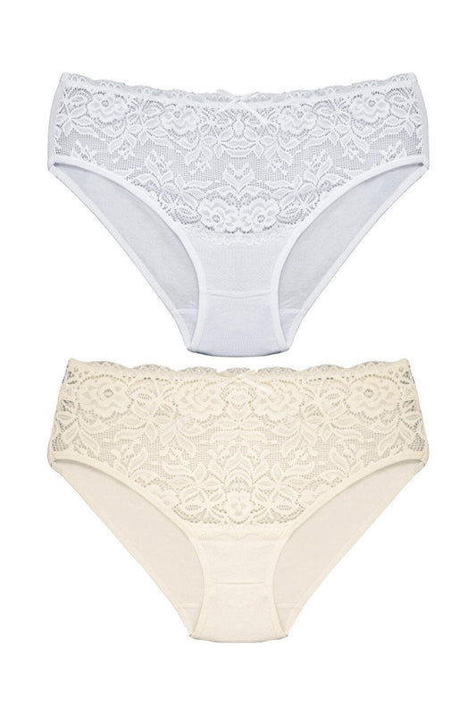 Cotton Front Waist Lace Detail Women's Panties 2-Piece