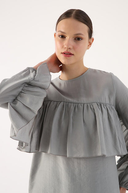 Gray Flounce Detailed Tunic