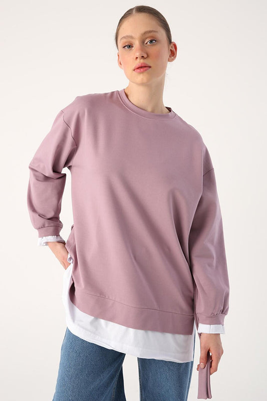 Lilac Belted Knitted Sweat Tunic with Garnished Hem