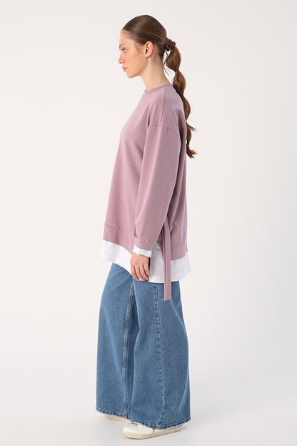 Lilac Belted Knitted Sweat Tunic with Garnished Hem