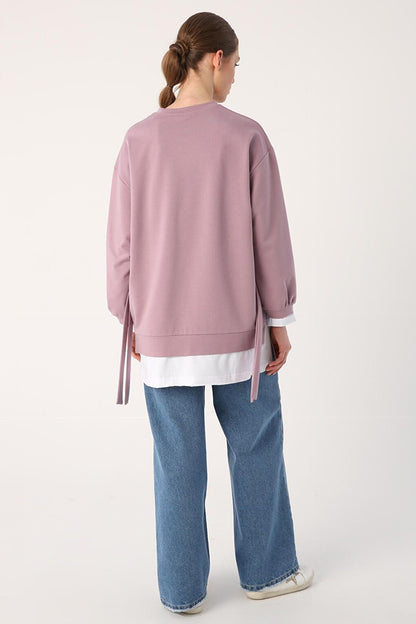 Lilac Belted Knitted Sweat Tunic with Garnished Hem