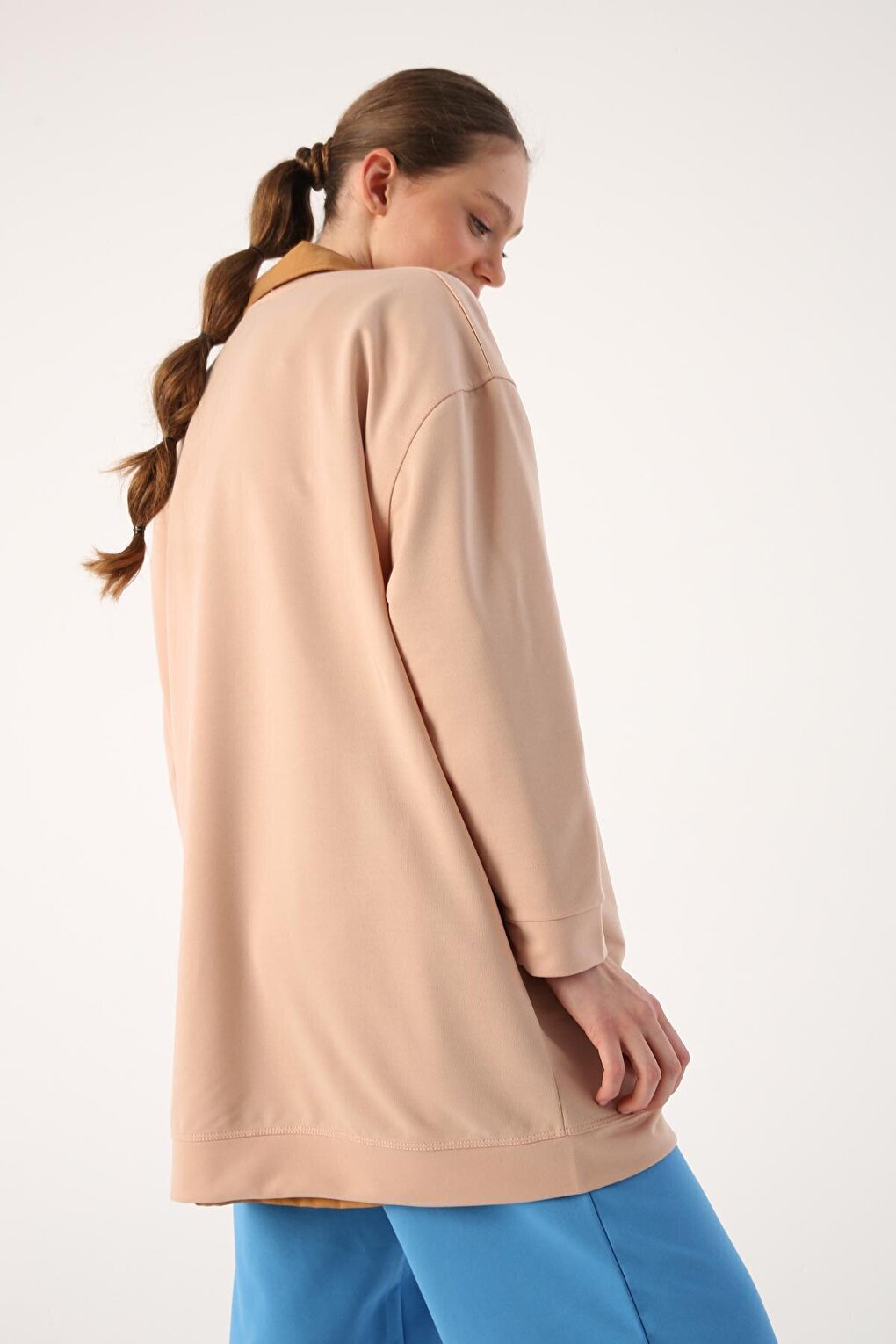 Beige Oversize Shoulder Zipper Sweat Tunic