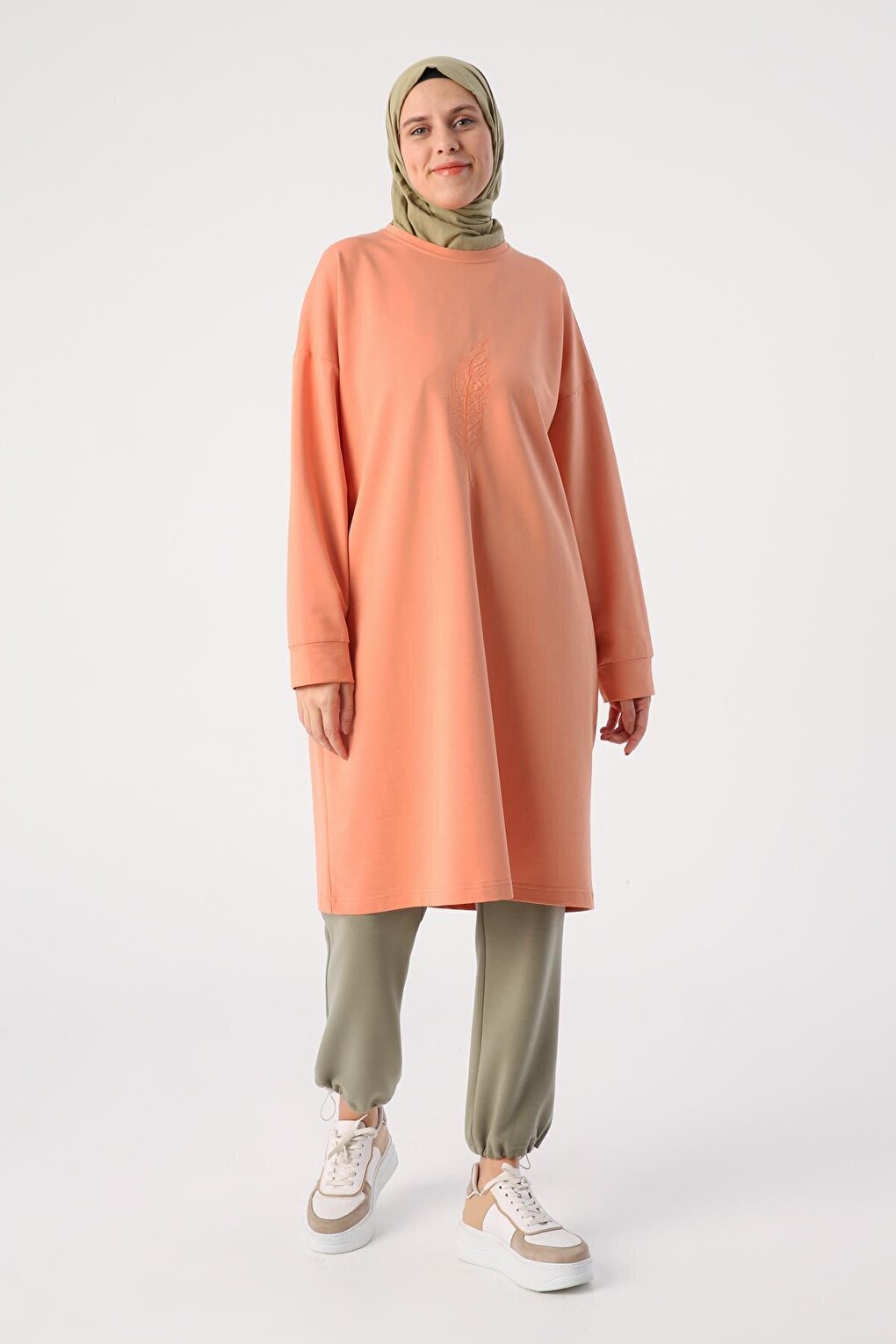 Salmon Large Size Embroidered Tunic