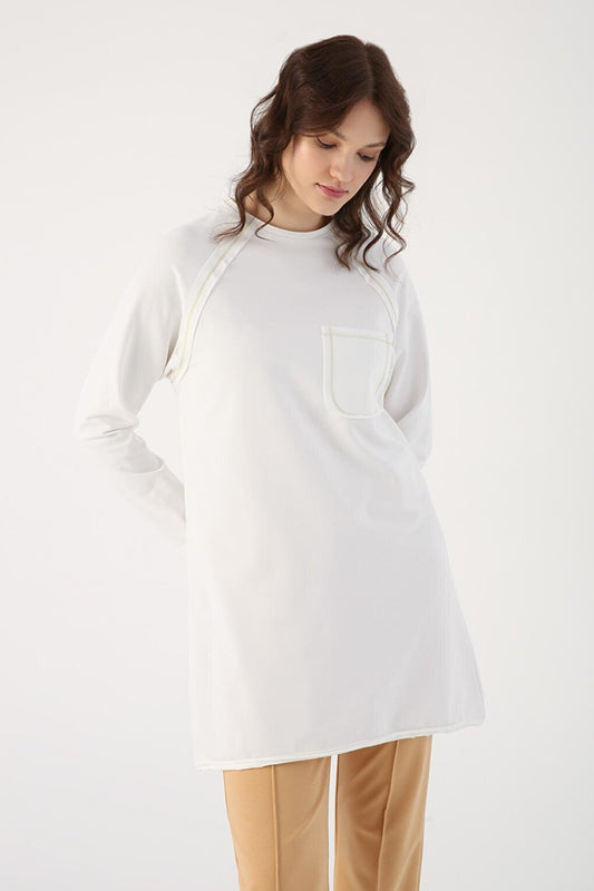 Ekru01 Glitter Stitched Single Pocket Tunic