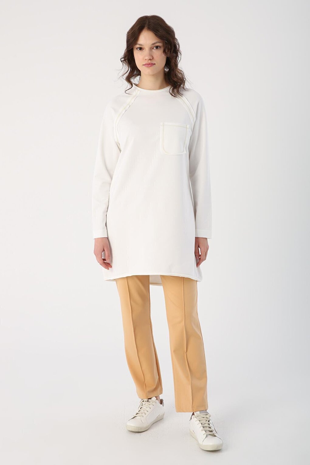 Ekru01 Glitter Stitched Single Pocket Tunic