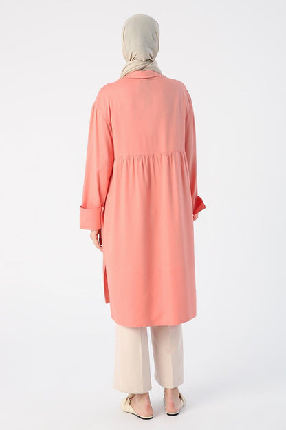 Salmon Stylish Button Detailed Half Placket Tunic