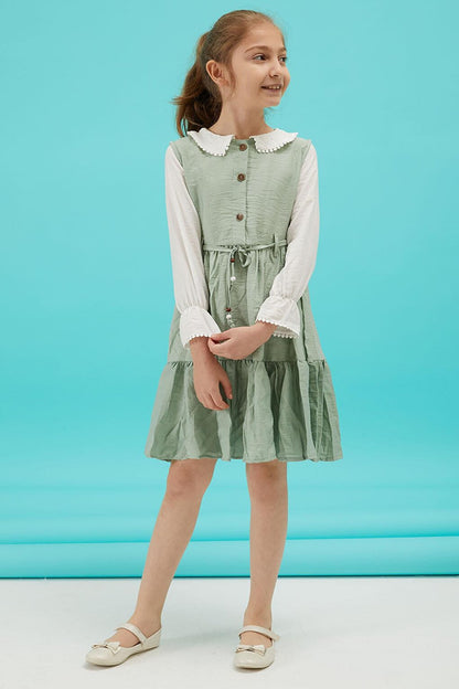 Mint Girl's Belted Lace Collar Dress 15180