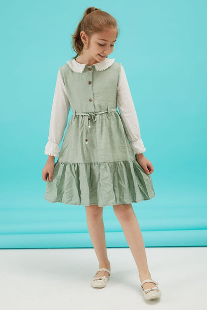 Mint Girl's Belted Lace Collar Dress 15180