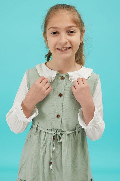 Mint Girl's Belted Lace Collar Dress 15180