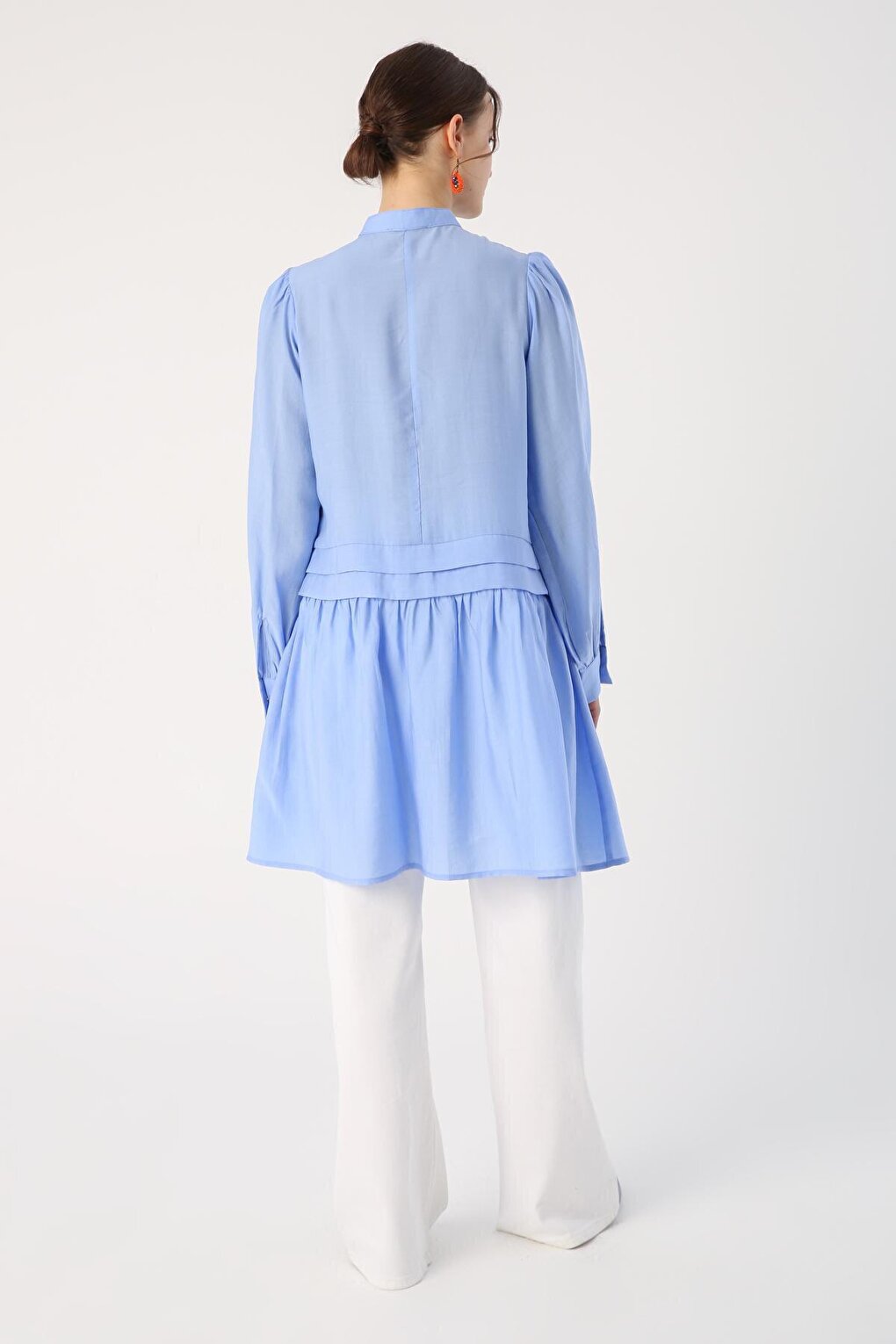 Blue Pleat Detailed Shirt Tunic