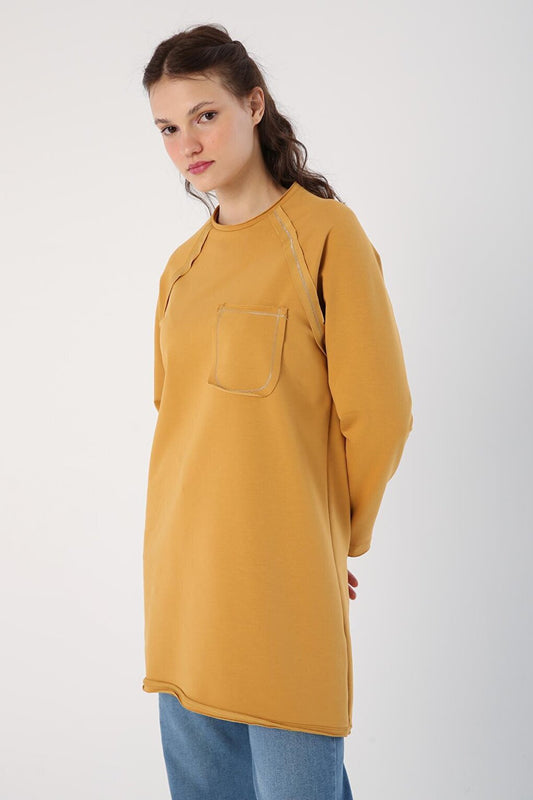 Soft Yellow Glitter Stitched Single Pocket Tunic