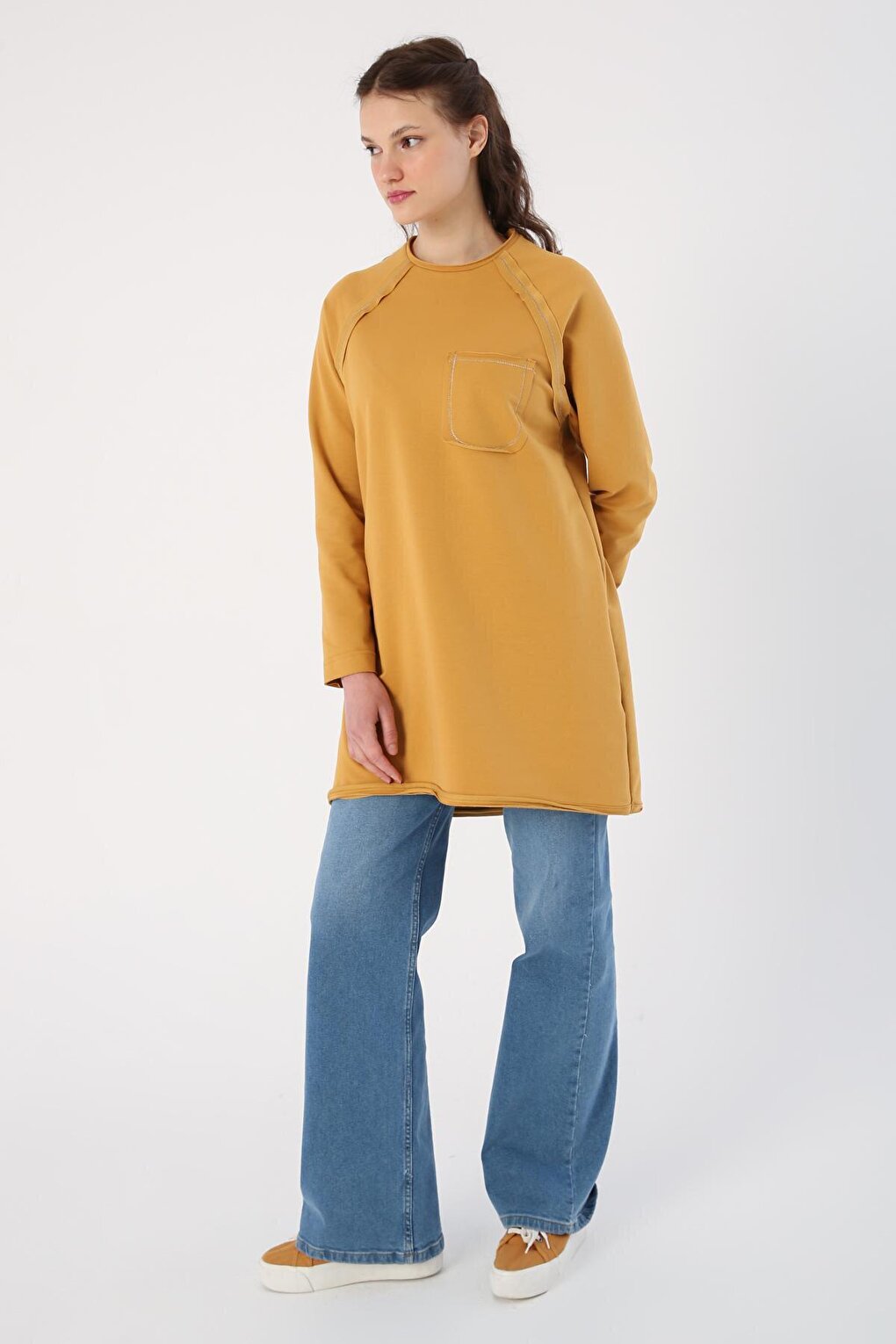 Soft Yellow Glitter Stitched Single Pocket Tunic