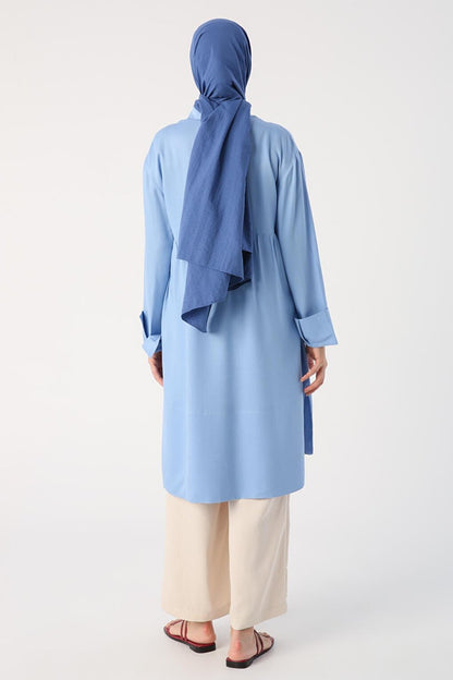 Light Blue Stylish Button Detailed Half Placket Tunic