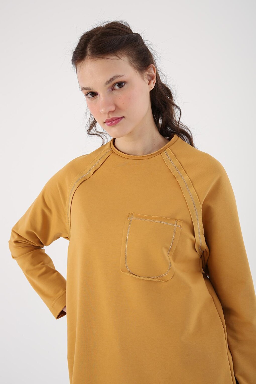 Soft Yellow Glitter Stitched Single Pocket Tunic