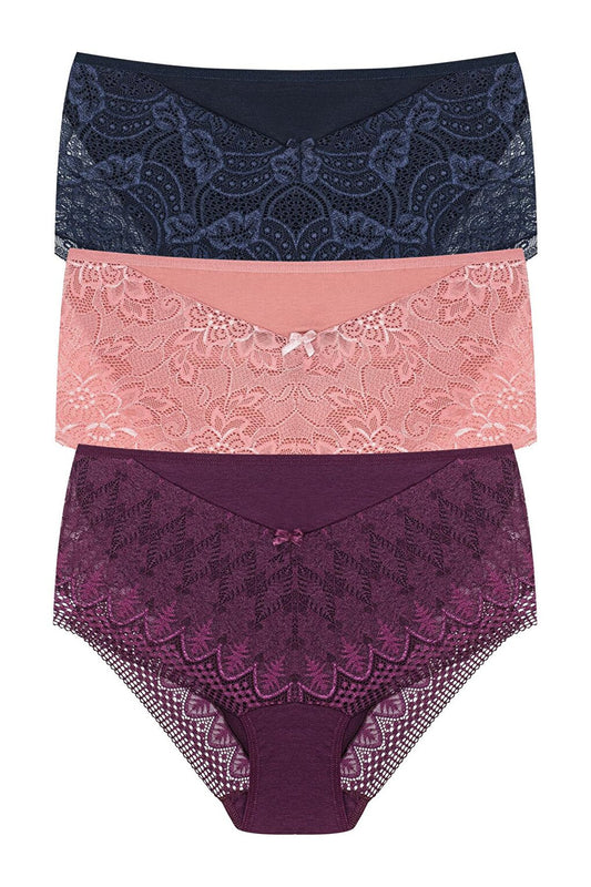 Plus Size Women's Panties with Lace Detail on Front and Leg 3-Piece