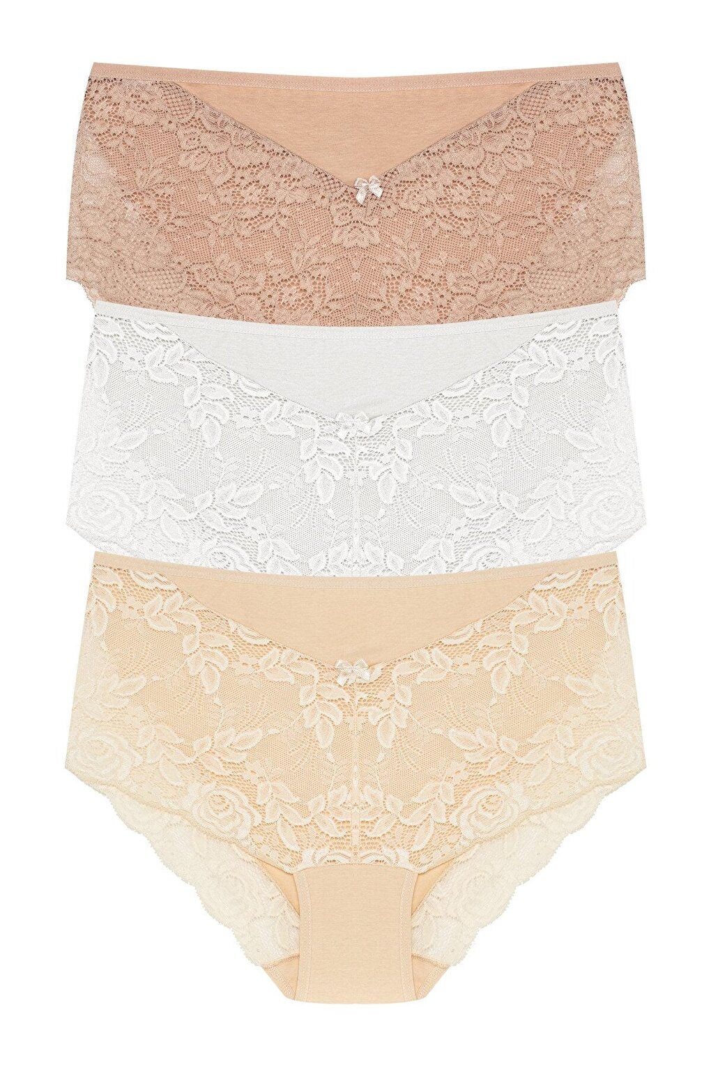 Plus Size Women's Panties with Lace Detail on Front and Leg 3-Piece