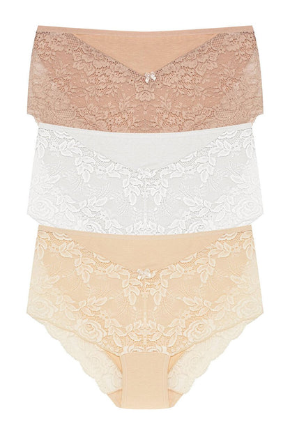 Plus Size Women's Panties with Lace Detail on Front and Leg 3-Piece