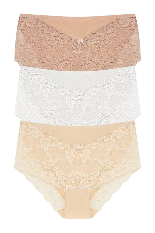 Plus Size Women's Panties with Lace Detail on Front and Leg 3-Piece