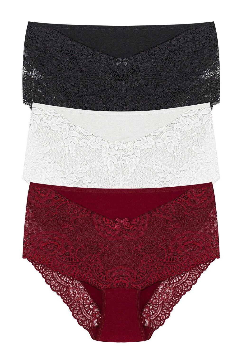 Plus Size Women's Panties with Lace Detail on Front and Leg 3-Piece