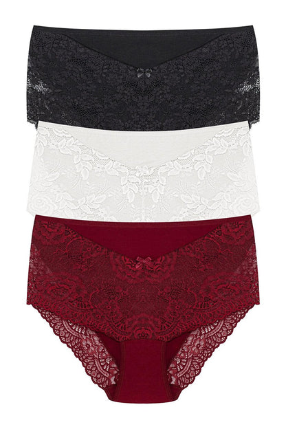 Plus Size Women's Panties with Lace Detail on Front and Leg 3-Piece